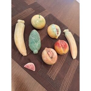8pc Italian Alabaster Stone Fruit Lot Vintage MCM Watermelon Corn Onyx Volterra